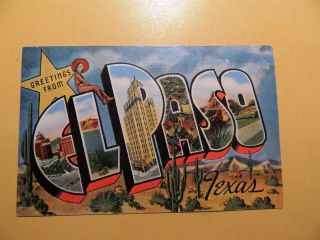 Greetings From El Paso Texas Vintage Large Letter Linen Postcard