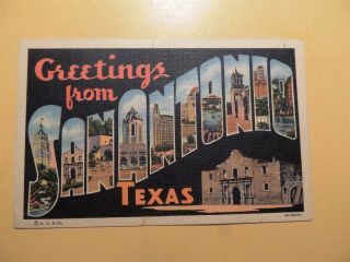 Greetings From San Antonio Texas Vintage Large Letter Linen Postcard