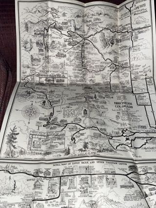 Vintage 1940 Pictorial Map Of Northern Colorado Estes Park Boulder 3