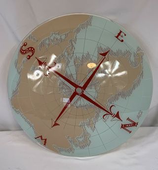 Vtg Ceiling Light Cover Nautical Compass Rose World Globe Map Glass Shade Glass