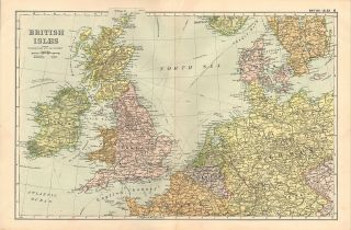 1908 Large Victorian Map British Isles England Wales Scotland Steamship Routes