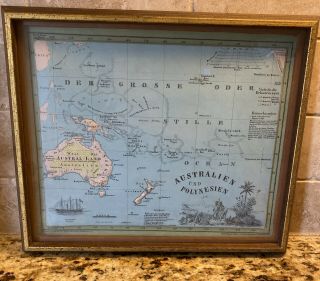 Vintage Australia Polynesia 3d Raised Relief School Map Framed