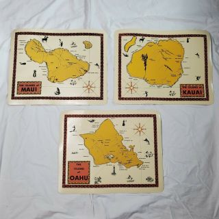 Vintage Placemats Hawaiian Islands Map Set Of 3 Vinyl 16 " X 13 "