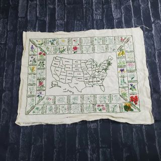 Vintage Paragon Usa State Flower Map Completed Embroidered