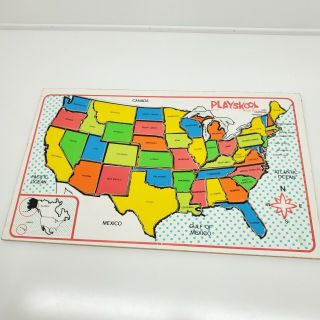 Vtg 1973 Playskool Wood Usa Puzzle Map W Capitals No.  770 United States Complete