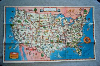 Greyhound A Good Natured Map Of United States Bus 1939 Vintage