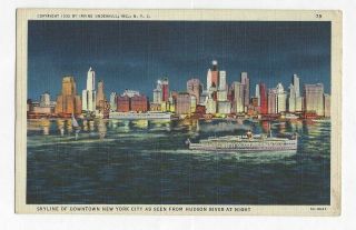 Vintage Skyline Of York City As Seen From Hudson River At Night Postcard