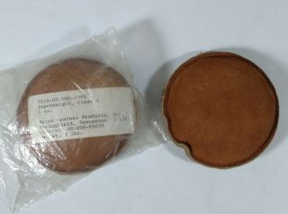 (2) Vintage Round Bolen Leather 2lb Pound Paper Weight For Maps Drafting