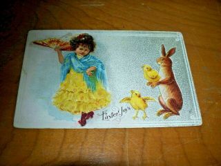 Vintage Antique Postcard Easter Bunny Chicks Spanish Girl Nation Series 9