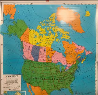 Vintage Nystrom School Pull Down Wall Map North America No.  1ag5 52 " X 42 " Usa