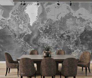 3d Vintage Grey World Map Self - Adhesive Removable Wallpaper Murals Wall 320