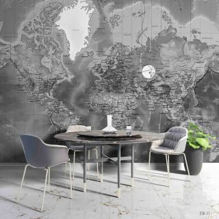 3D Vintage Grey World Map Self - adhesive Removable Wallpaper Murals Wall 320 2
