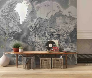 3D Vintage Grey World Map Self - adhesive Removable Wallpaper Murals Wall 320 3