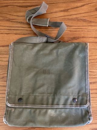 Vintage Us Army Military Green Canvas Map Case And Photograph Sling Bag