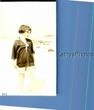 Found Vintage Photo A_1195 Girl In Shorts Posed On Beach