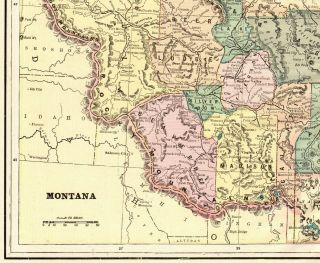 1895 Antique Montana State Map Vintage George Cram Atlas Map Of Montana 8760