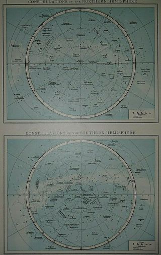 Vintage 1900 Atlas Map Constellations Of The Northern & Sothern Hemispheres