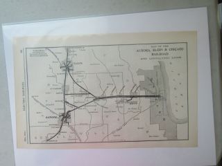 Vintage Map Of The Aurora,  Elgin & Chicago Railroad 1910