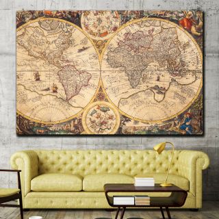 Vintage World Map Antique And Vintage World Maps Canvas Art Print For Wall Decor