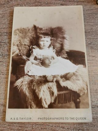 Antique Cabinet Card - Little Girl With A Ball.  A & G Taylor Studio,  London