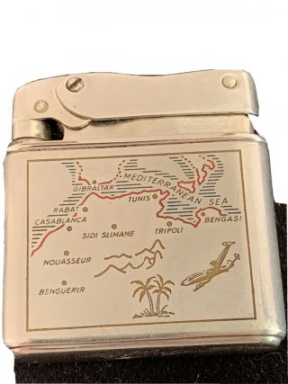 Vintage Myflam Pocket Lighter With Engraved Map Of Northern Africa