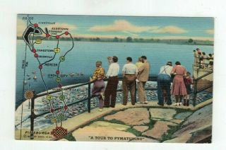 Pa Pymatuning State Park Pennsylvania Vintage Post Card - Map From Pittsburgh