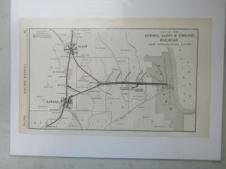 Vintage Map Of The Aurora,  Elgin & Chicago Railroad - 1910
