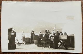 Vintage Pc Size Photograph People Aboard H.  M.  S Queen Elizabeth Gramaphone Unit