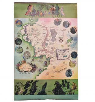 Vintage Nm 1970 Poster Map Of Middle Earth Pauline Baynes First Trade Printing