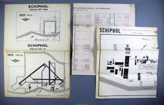 Amsterdam Schiphol Airport Vintage Plan Information Map 1946 & 1955
