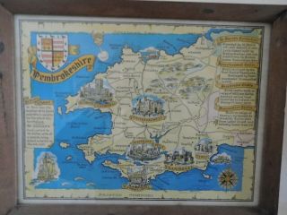 Vintage Map Of Pembrokeshire,  Mounted In A Wooden Frame With Glass Front