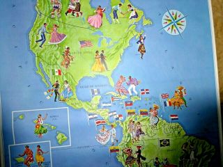 VINTAGE LARGE PICTORIAL MAP AMERICAS DANCING COUPLES STANDARD OIL CO 1966 3