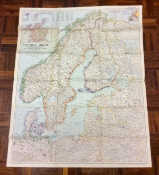 Large Vintage Map Of Northern Europe - National Geographic 1954