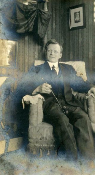 Nx40 Vtg Photo Victorian Man In His Arm Chair,  Ohio C Early 1900 