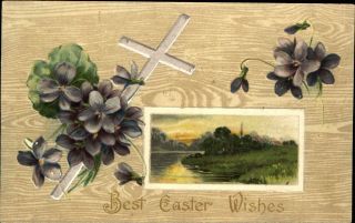 Easter Postcard Violets Cross Winsch C1910 Vintage Postcard
