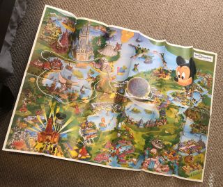 Vintage Walt Disney World Resort Poster Map Characters 39 " X 27 "