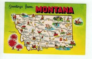 Mt Montana Vintage Post Card - Map Card - Greetings From Missouri