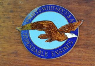 Vintage Rare Enamel Emblem Pratt Whitney Dependable Engines Usa Badge Robbins Co