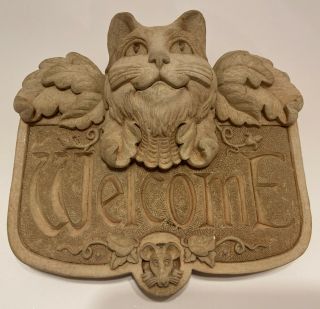 Rare Vintage Carruth Studio Cat & Mouse Hand Cast Stone Welcome Sign Wall Plaque