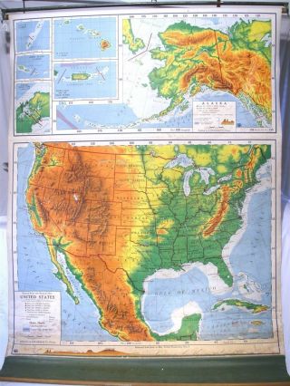 Vintage 1963 Nystrom Retractable Pull Down School Barton Atlas American Usa Map