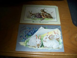 2 Vintage Antique Postcards Easter Bunny Rabbits Tucks 101 And 708 Silver