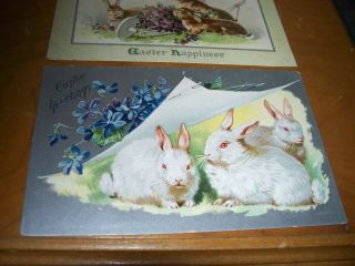 2 Vintage Antique Postcards Easter bunny rabbits Tucks 101 and 708 silver 2