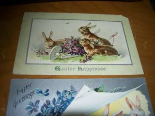 2 Vintage Antique Postcards Easter bunny rabbits Tucks 101 and 708 silver 3