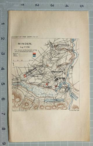 Map/battle Plan Minden Aug 1st 1759 Attack British Infantry Ferdinand Wangenheim
