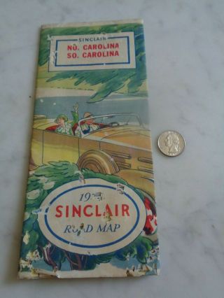 Vintage Sinclair Road Map North Carolina South Carolina.  1920 