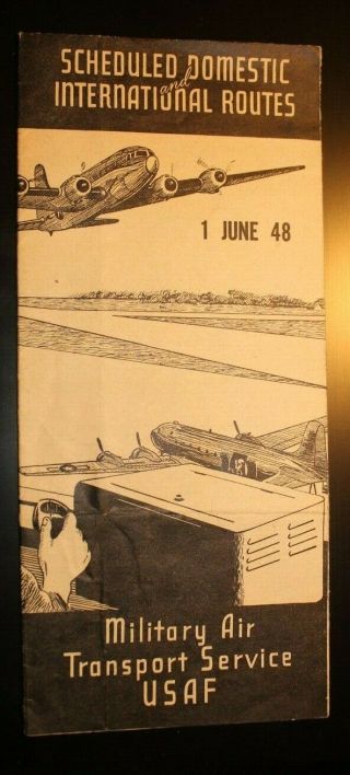 Vintage Mats Military Air Transport Service Usaf Airplane Route Map June 1948