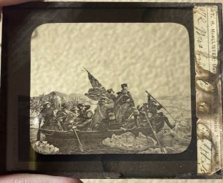 Antique Glass Picture Of Washington Crossing The Delaware