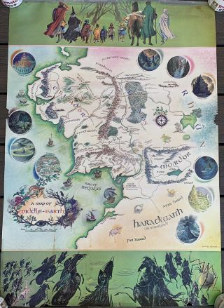 Vtg Tolkien Middle Earth Map Lotr Poster Pauline Baynes 1970