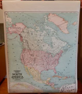 North America Antique Vintage Rand Mcnally Pull Down Wall Map - 82662