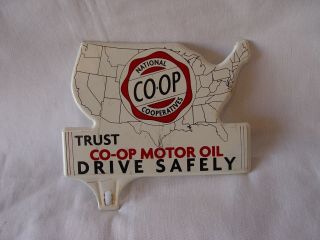 Vintage National Co - Op Motor Oil Convex Map Shaped License Plate Topper